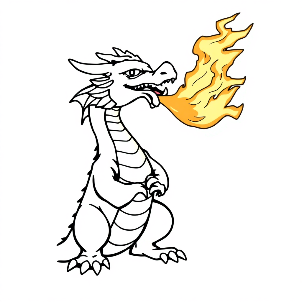 Realistic Dragon Breathing Fire Coloring Page