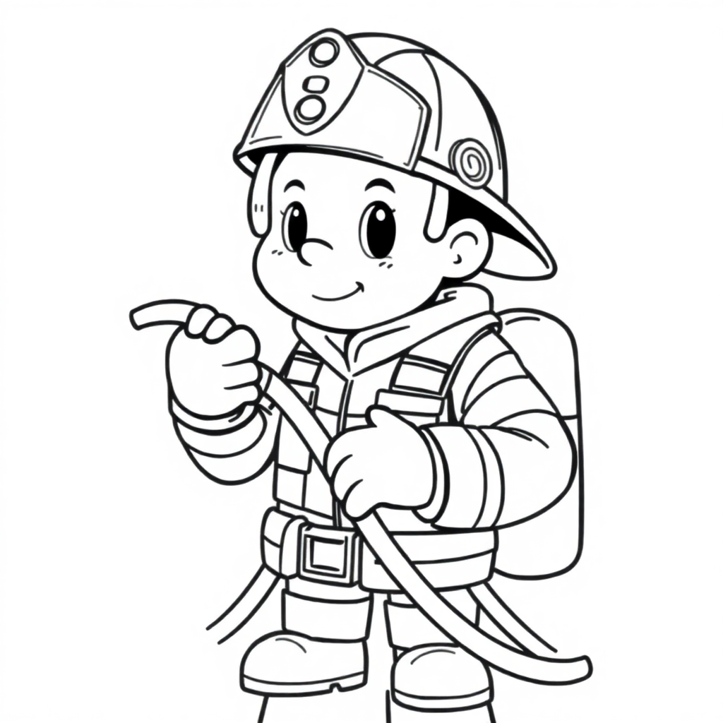 Realistic Firefighter With Hose Coloring Page