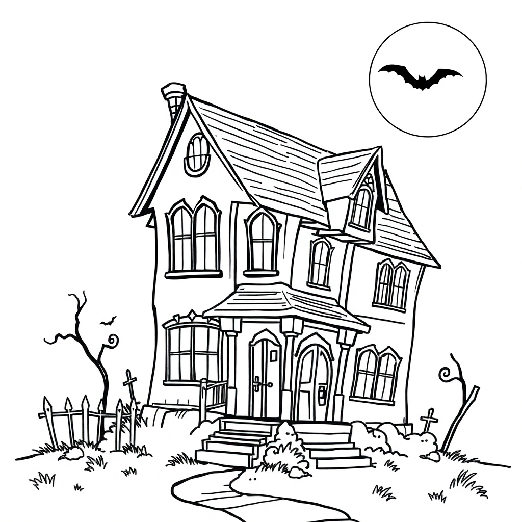 Realistic Haunted House Coloring Page