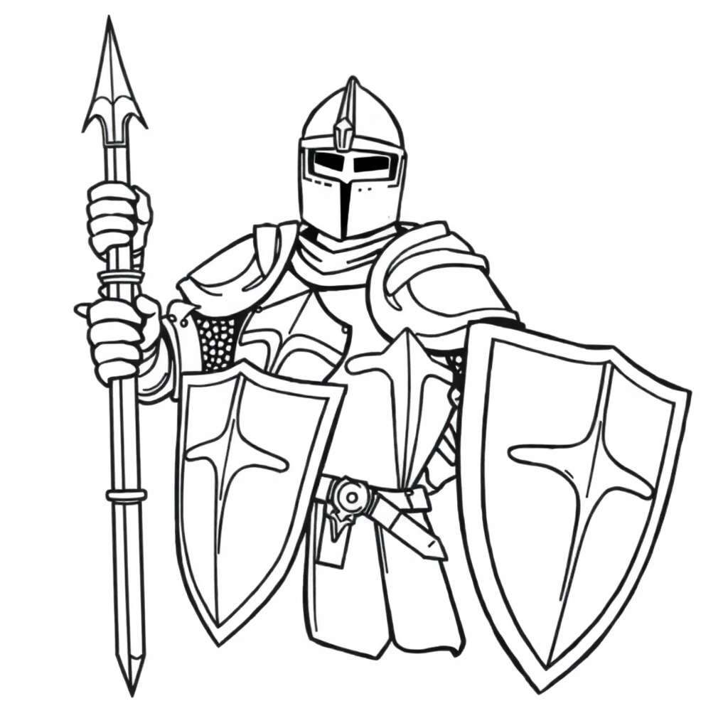 Realistic Knight In Armor Coloring Page