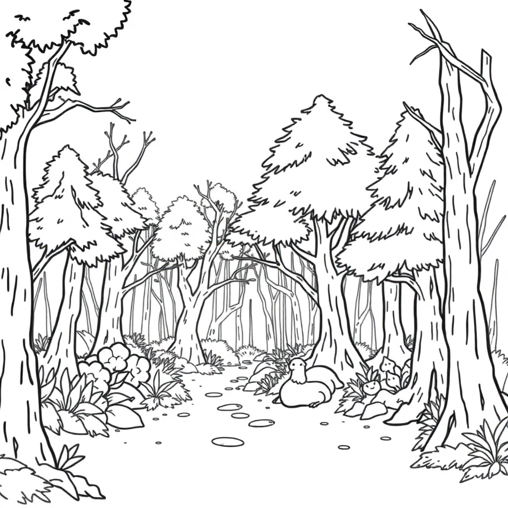Realistic Magical Forest Coloring Page