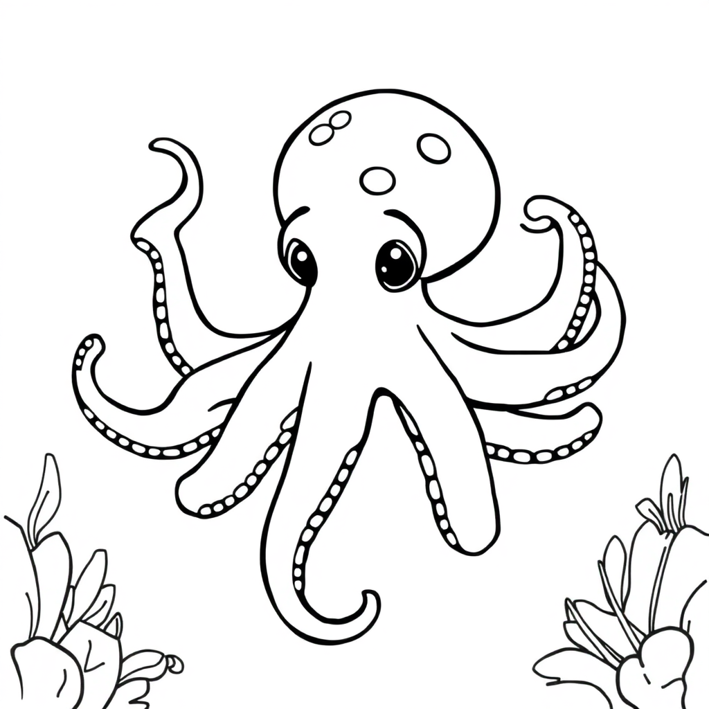 Realistic Octopus Underwater Coloring Page