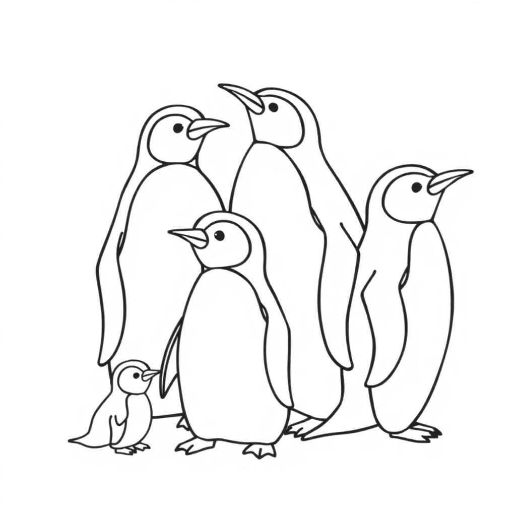 Realistic Penguin Family Coloring Page