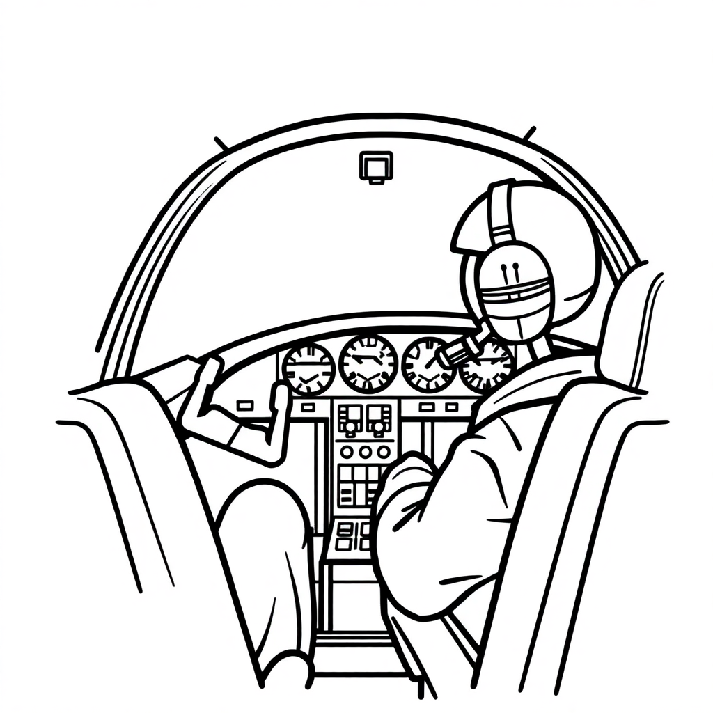 Realistic Pilot In Cockpit Coloring Page