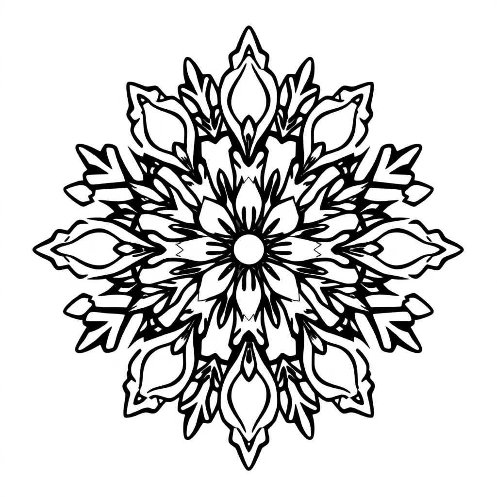 Realistic Snowflake Mandala Coloring Page