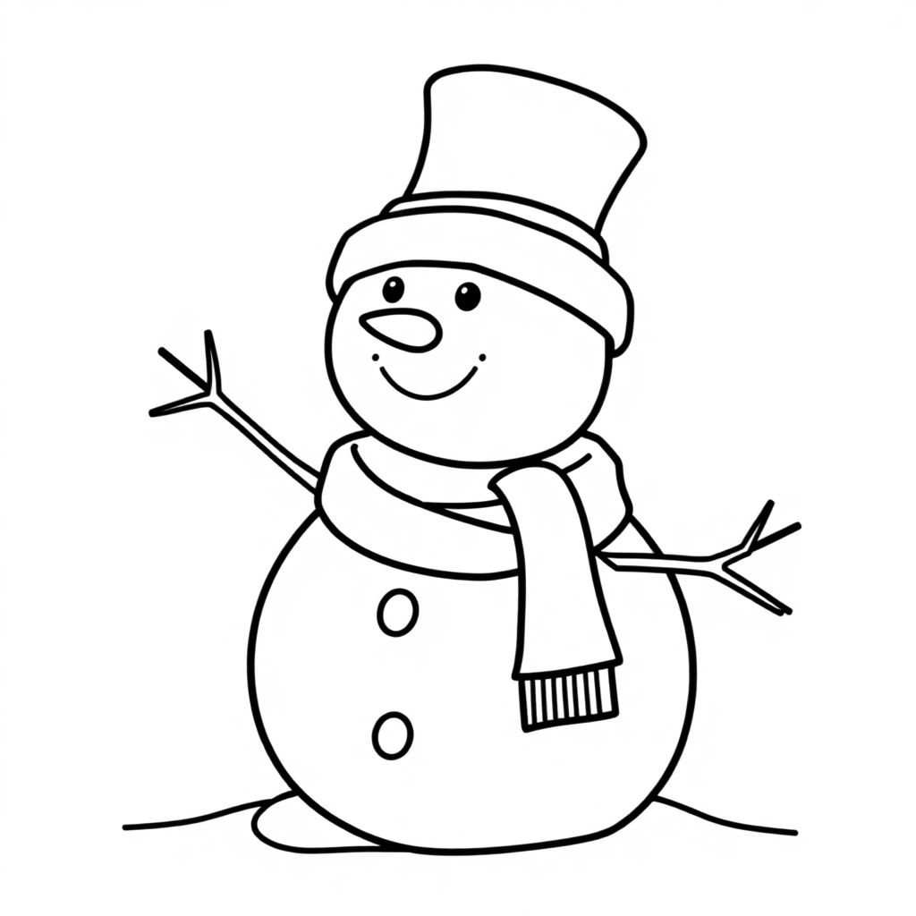 Realistic Snowman With Hat Coloring Page