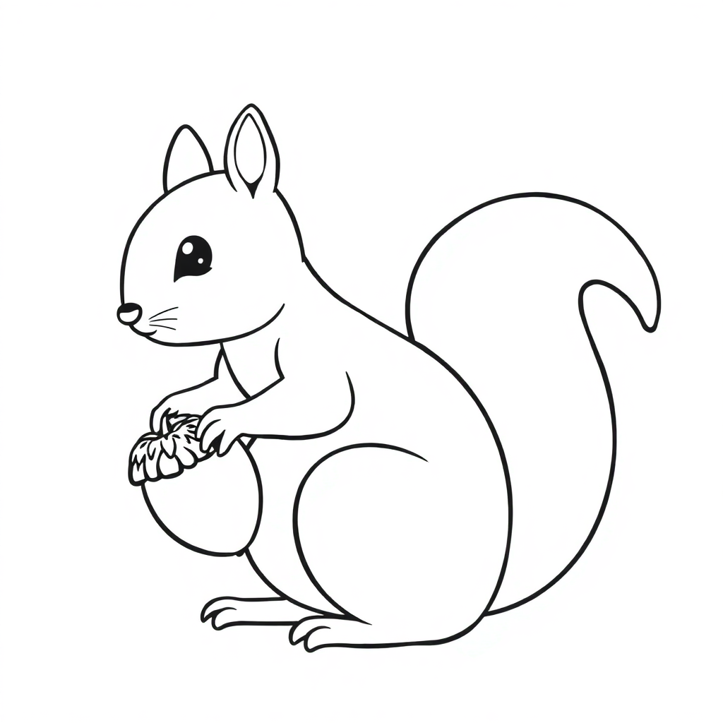 Realistic Squirrel With Acorn Coloring Page