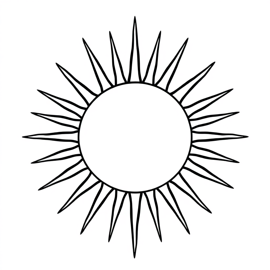 Realistic Sun With Rays Coloring Page