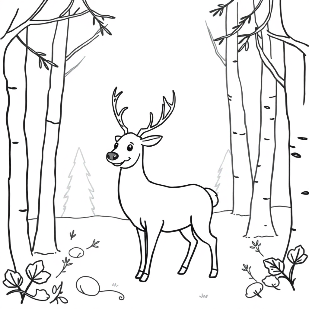 Reindeer In Forest Coloring Page