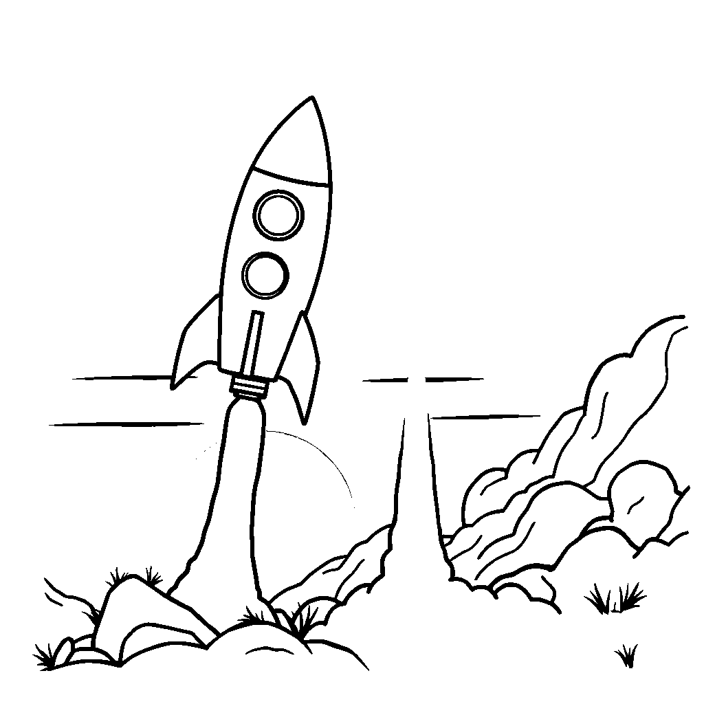Rocket Launching At Sunset Coloring Page