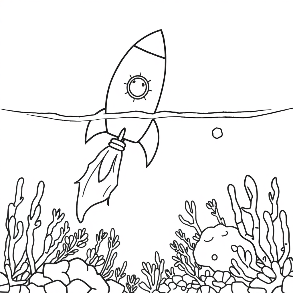 Rocket Launching Underwater Coloring Page