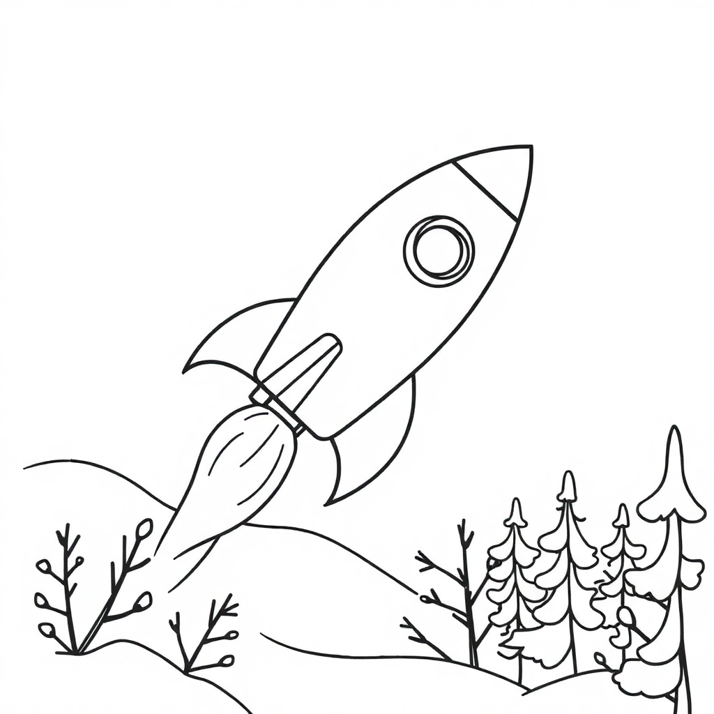 Rocket Ship Flying In Winter Coloring Page