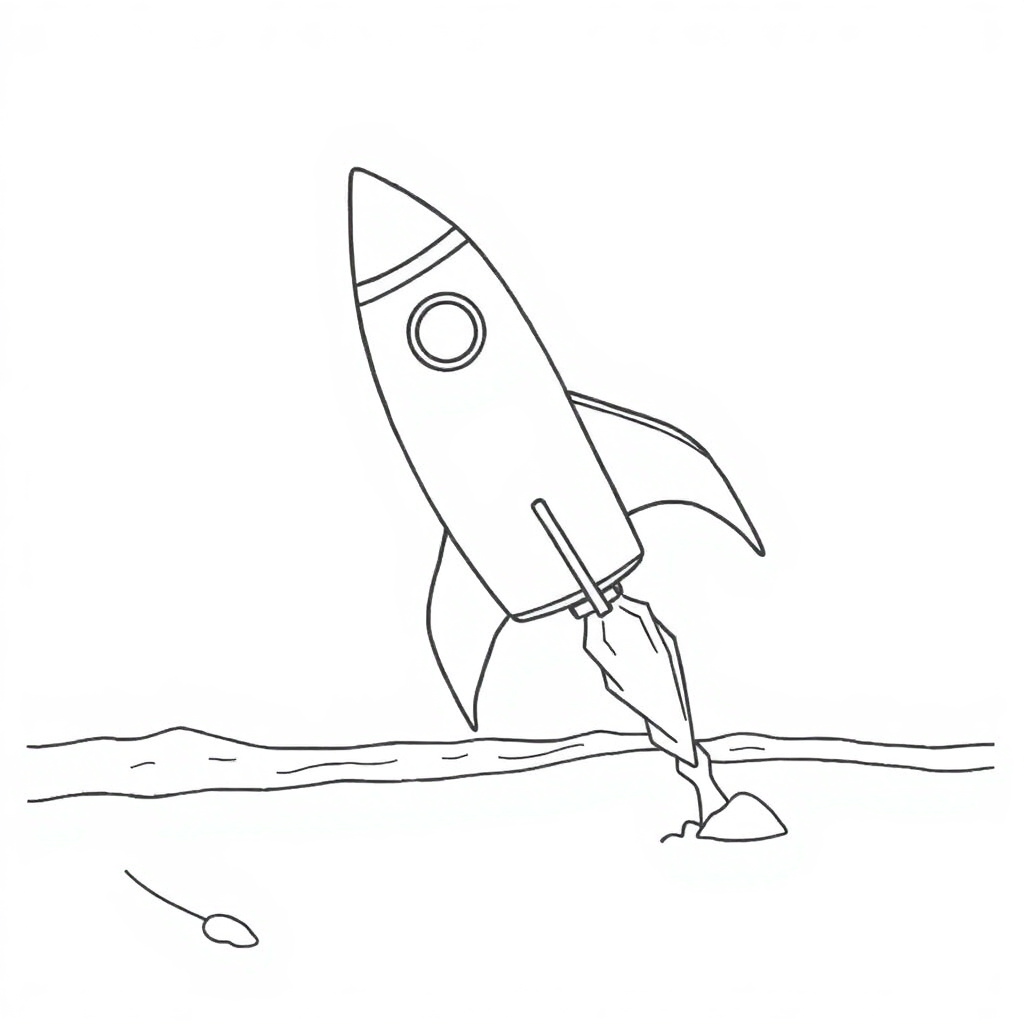 Rocket Ship Flying On Beach Coloring Page