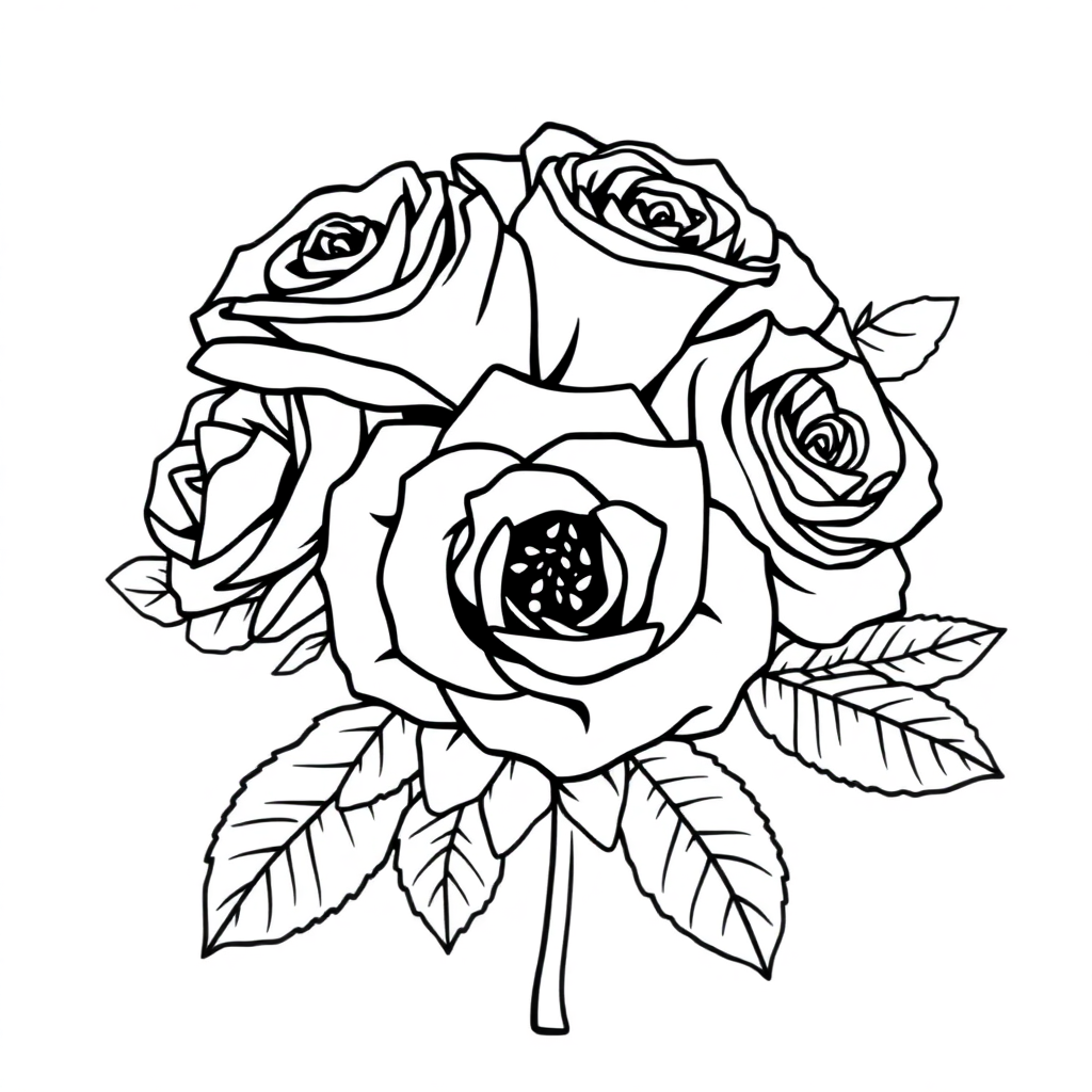 Rose Bouquet Coloring Page