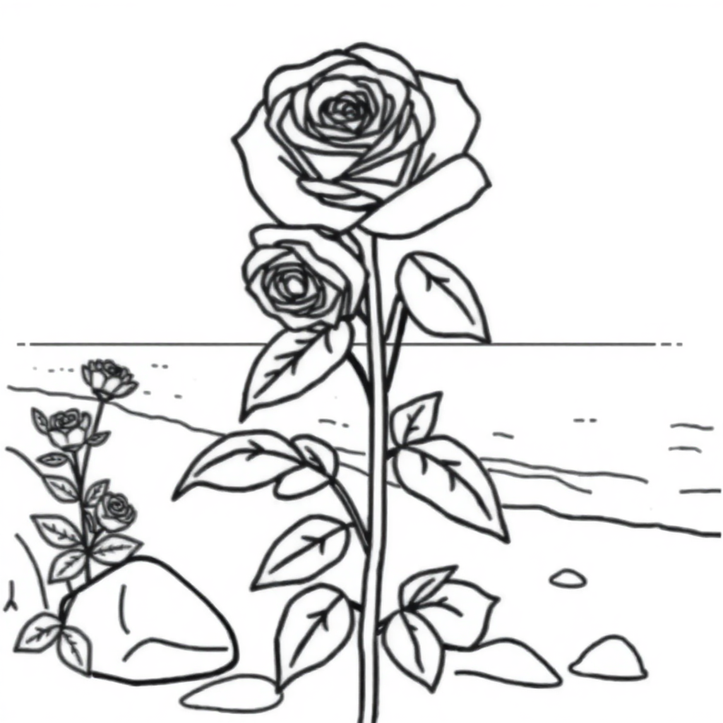 Rose Bouquet On Beach Coloring Page