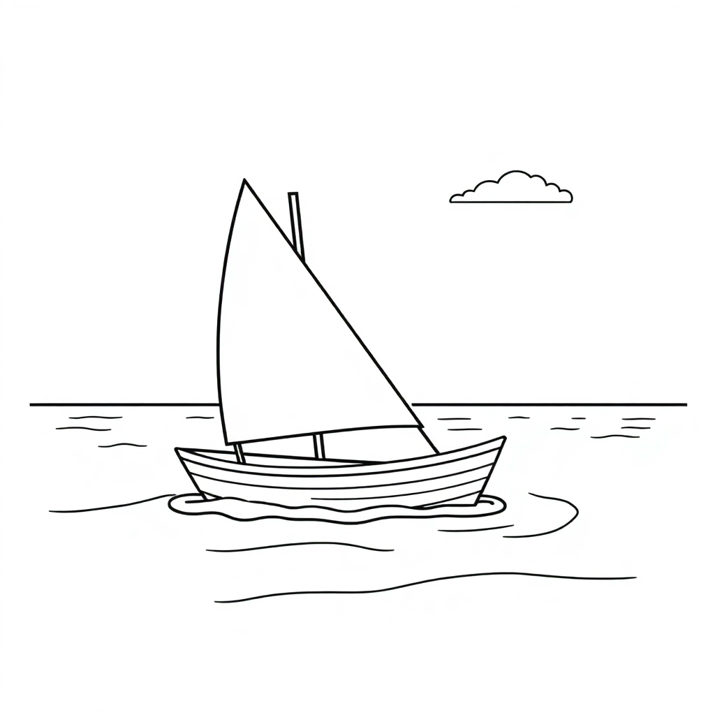 Sailboat On Water On Beach Coloring Page