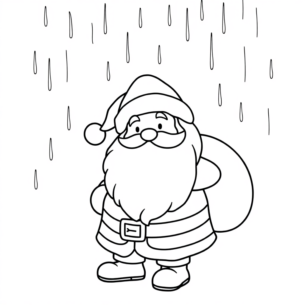 Santa Claus In Rain Coloring Page