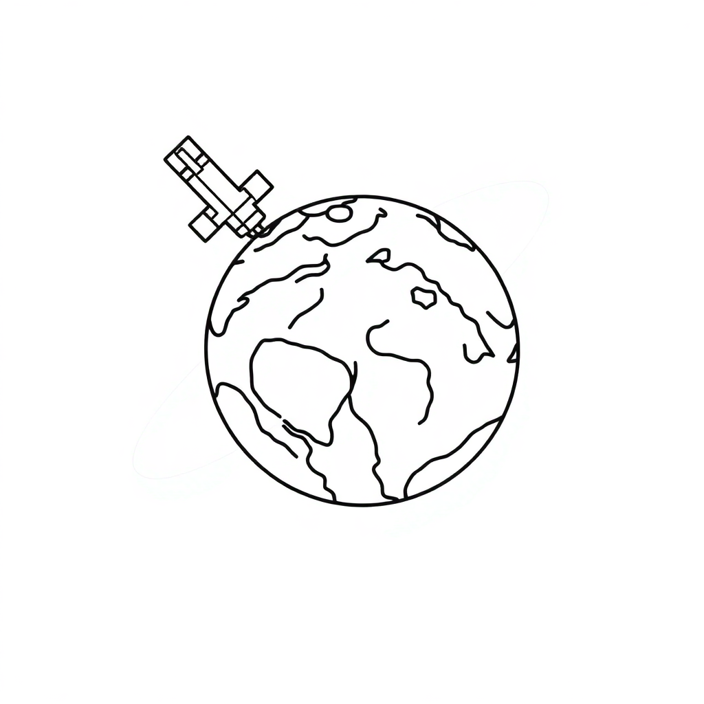 Satellite Orbiting Earth In Space Coloring Page