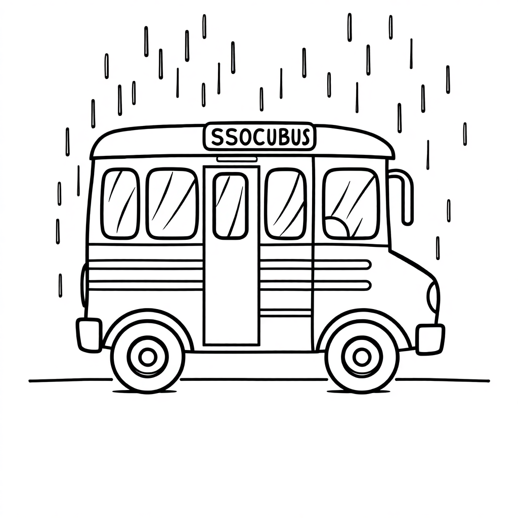 School Bus In Rain Coloring Page