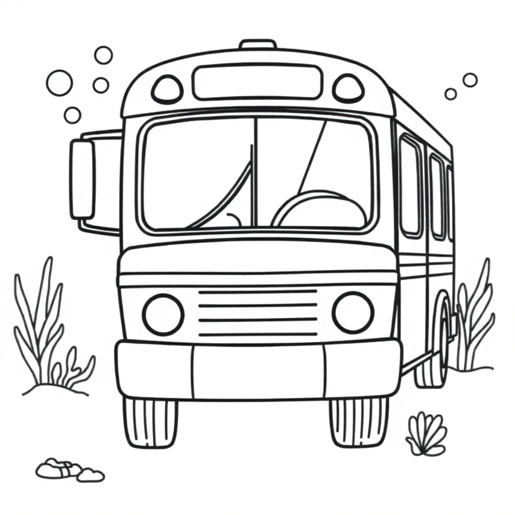School Bus Underwater Coloring Page