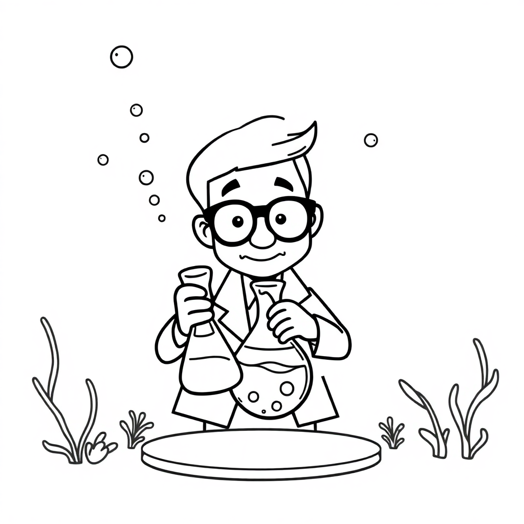 Scientist With Beaker Underwater Coloring Page