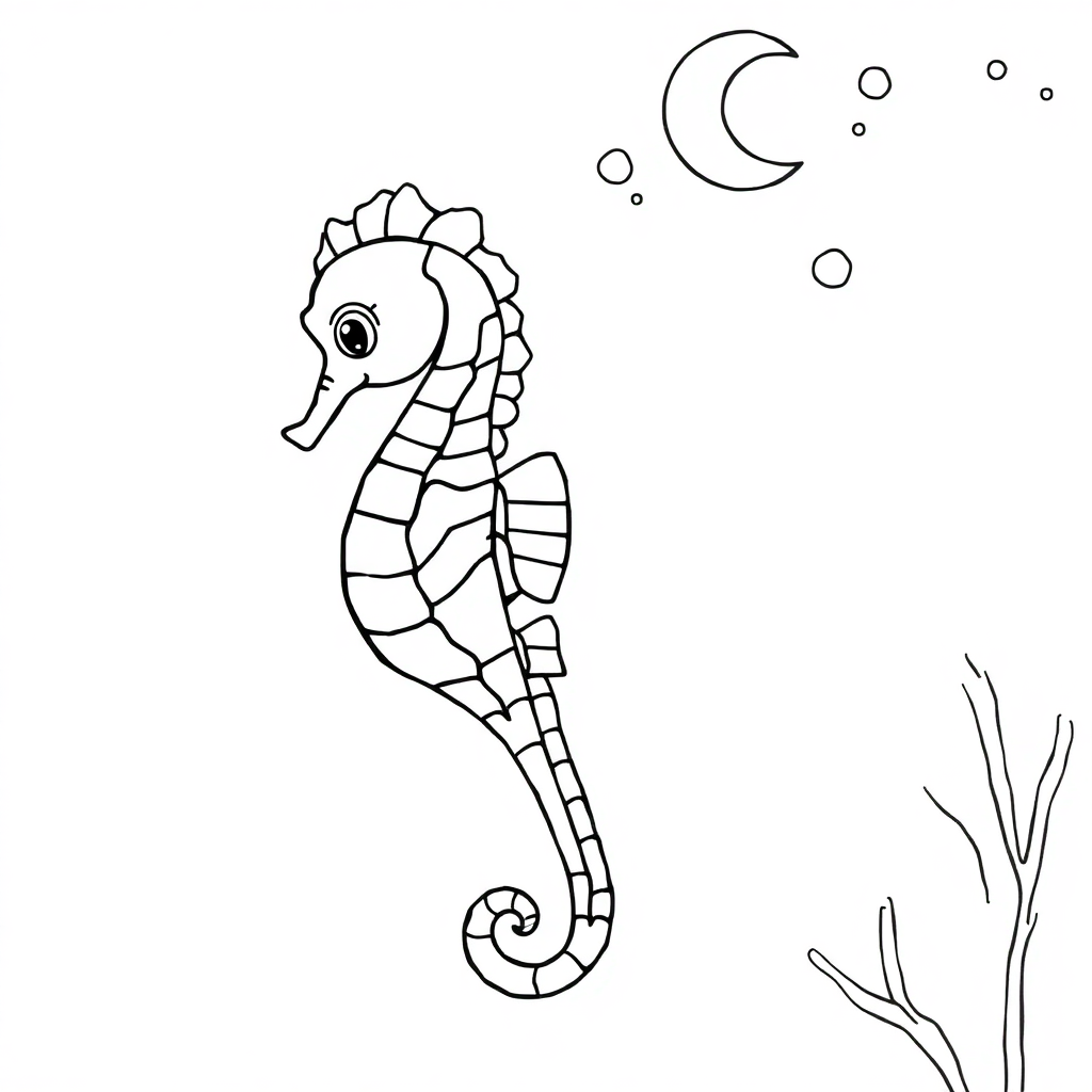 Seahorse At Night Coloring Page