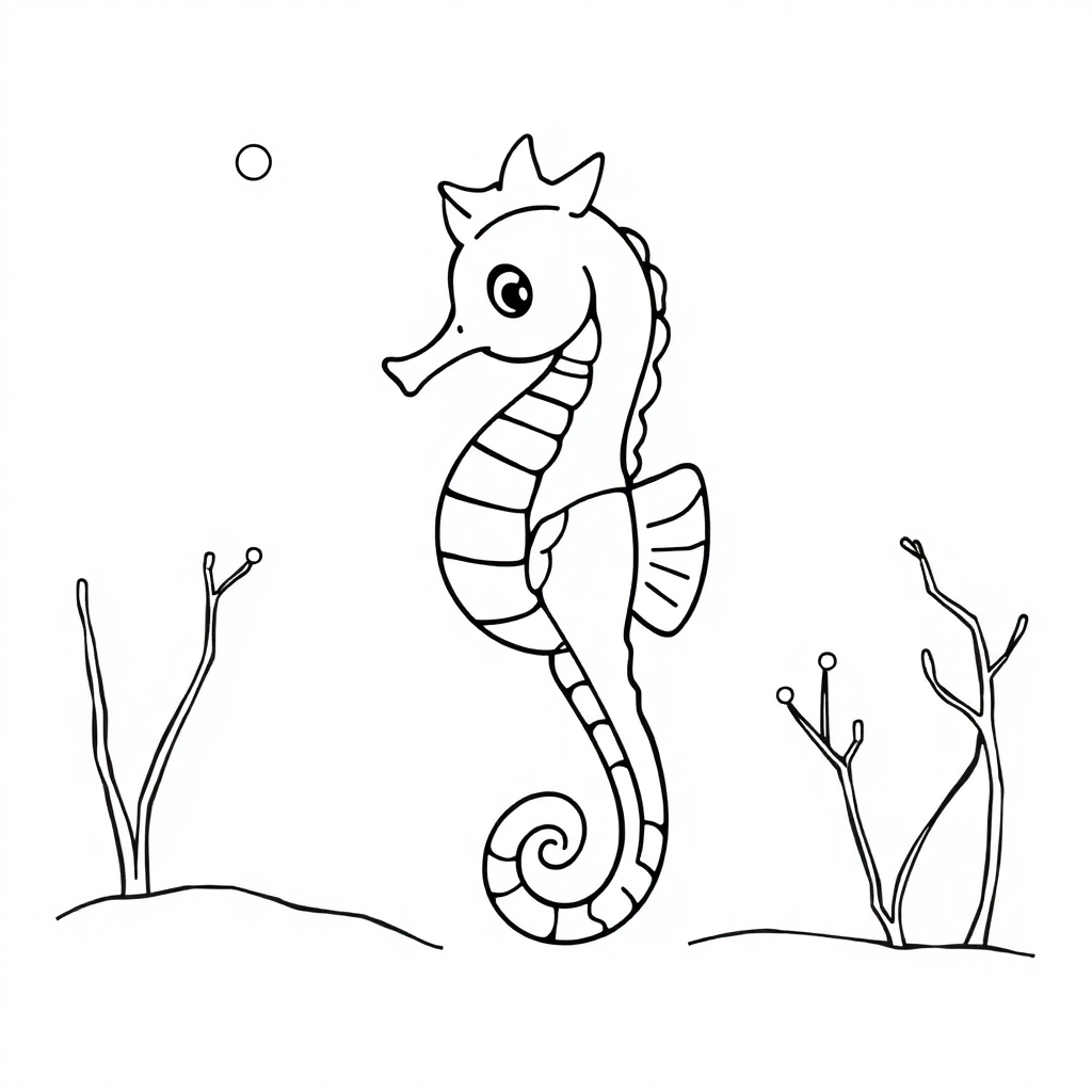 Seahorse In Winter Coloring Page
