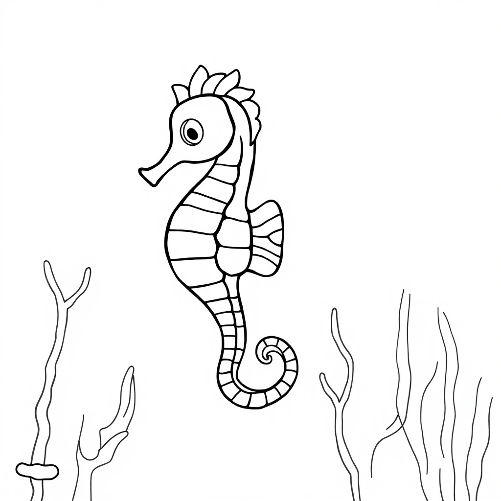 Seahorse Underwater Coloring Page