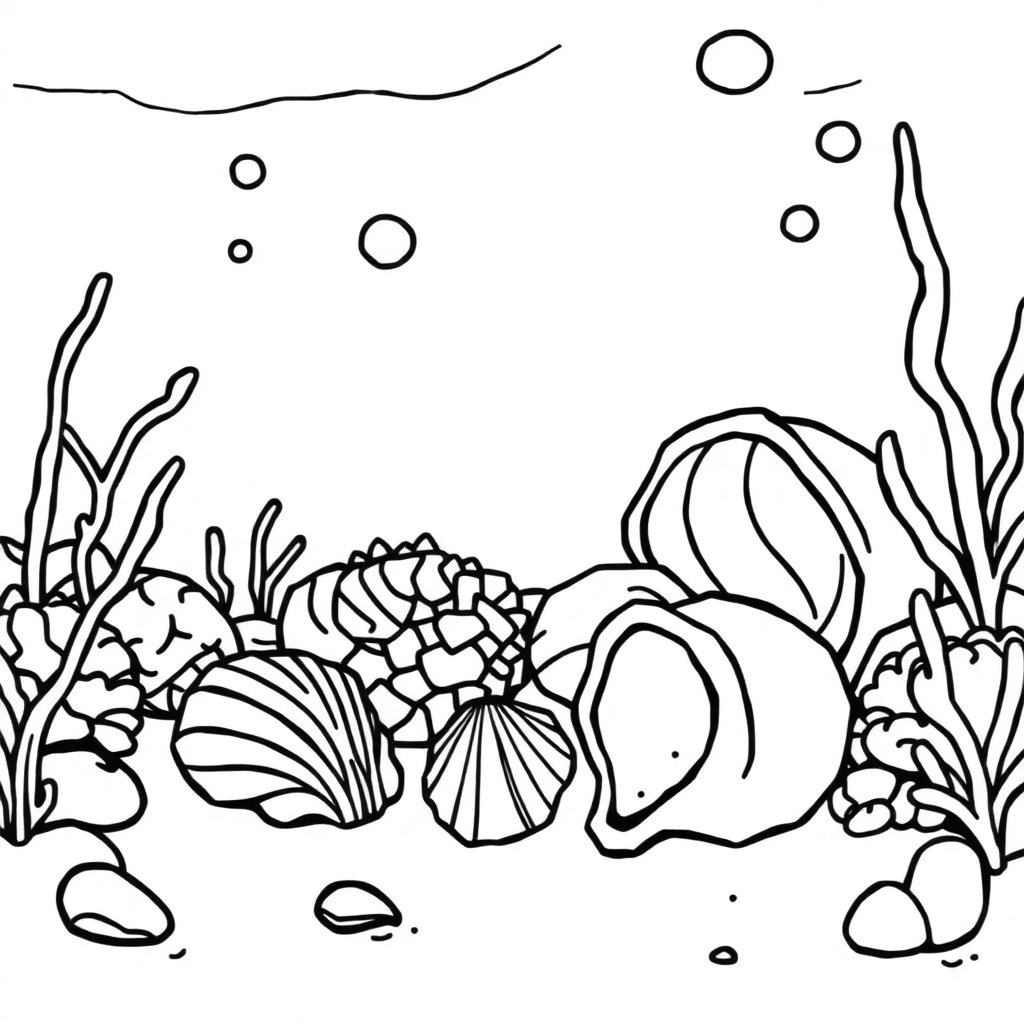 Seashells On Beach Underwater Coloring Page