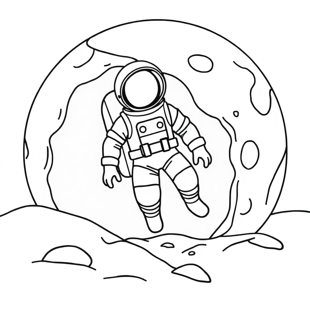 Simple Astronaut On Moon Coloring Page