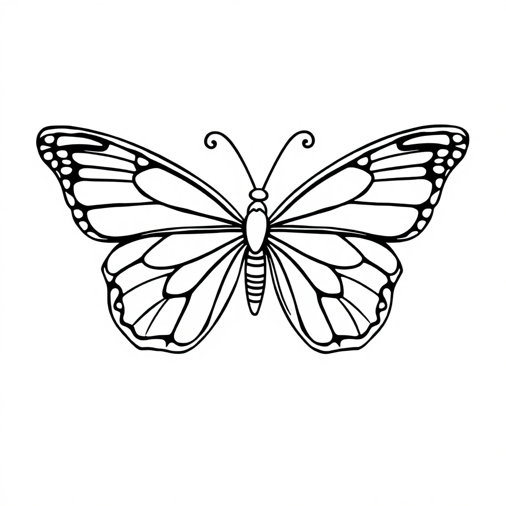 Printable Simple Butterfly With Detailed Wings Coloring Page
