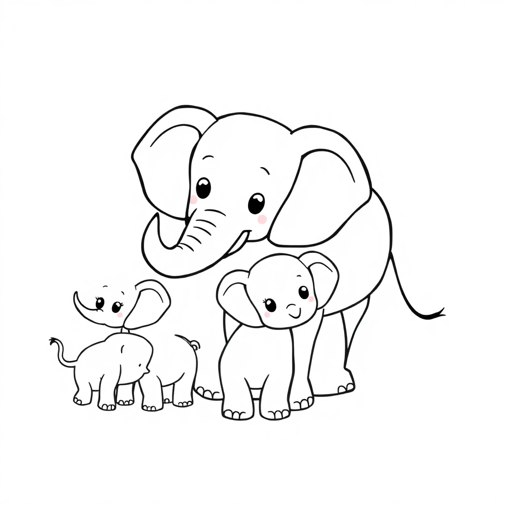 Printable Simple Elephant Family Coloring Page