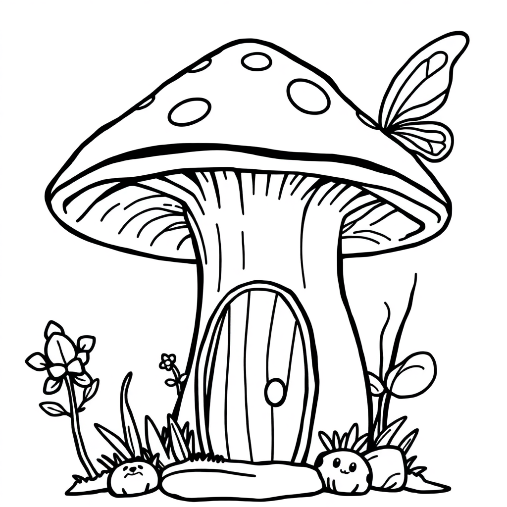 Simple Fairy Mushroom House Coloring Page