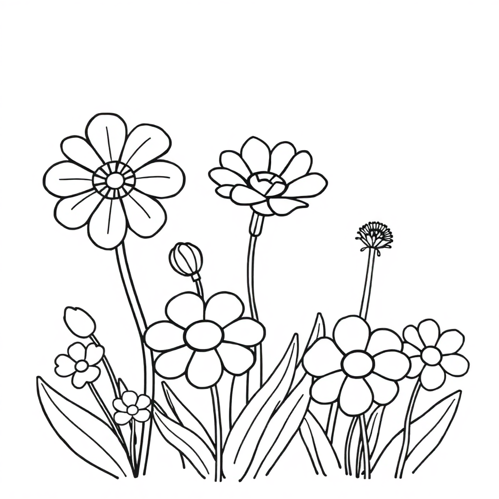 Simple Garden Flowers Coloring Page