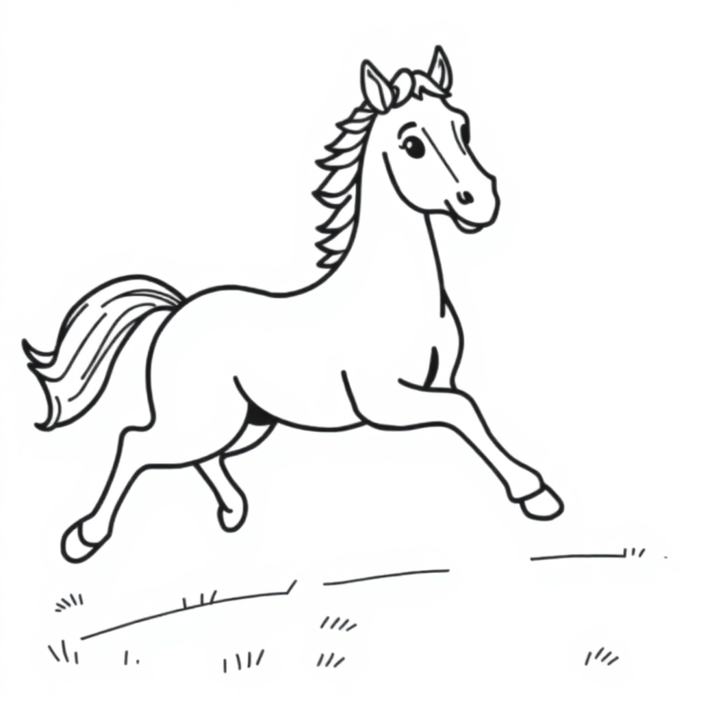 Printable Simple Horse Running Coloring Page