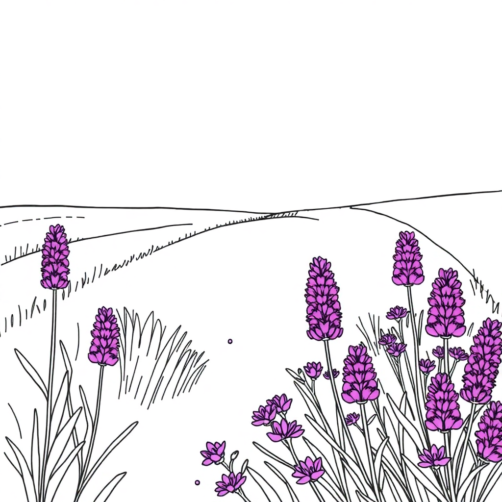 Simple Lavender Field Coloring Page