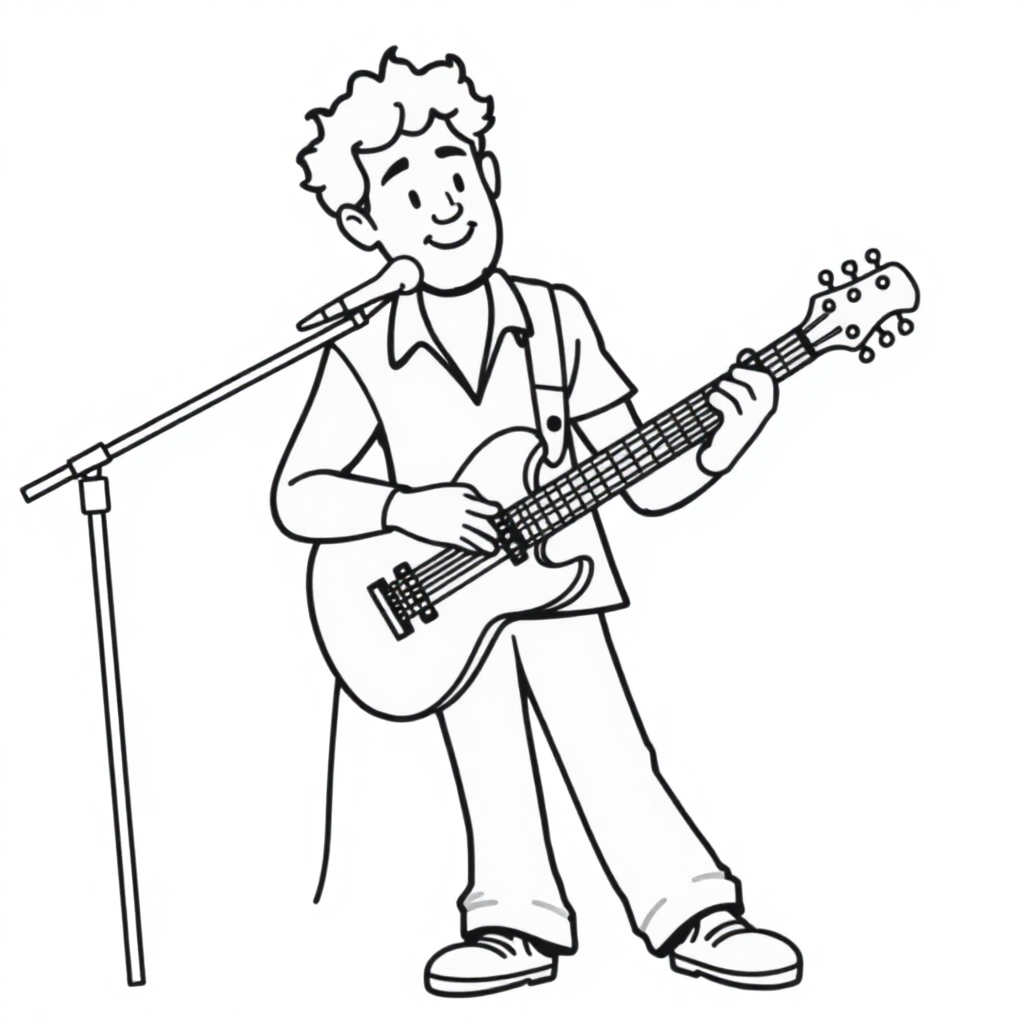 Simple Musician Playing Guitar Coloring Page