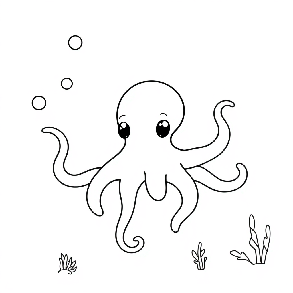 Printable Simple Octopus Underwater Coloring Page
