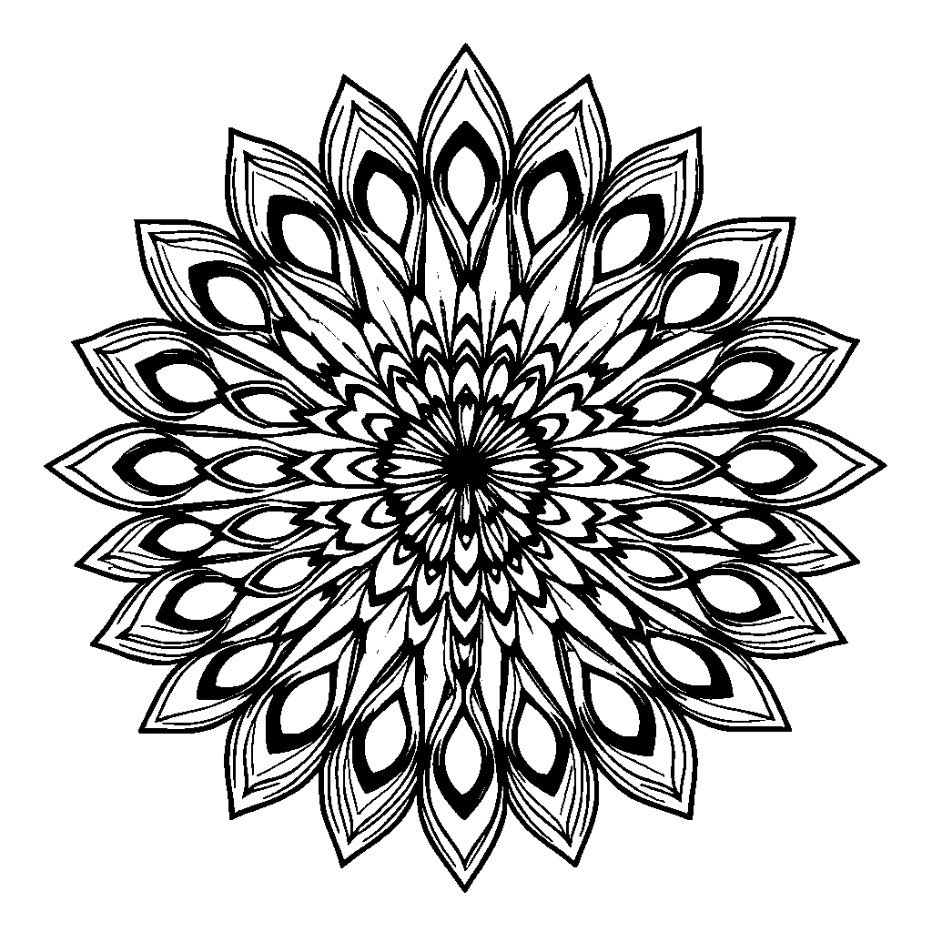 Printable Simple Peacock Feather Mandala Coloring Page