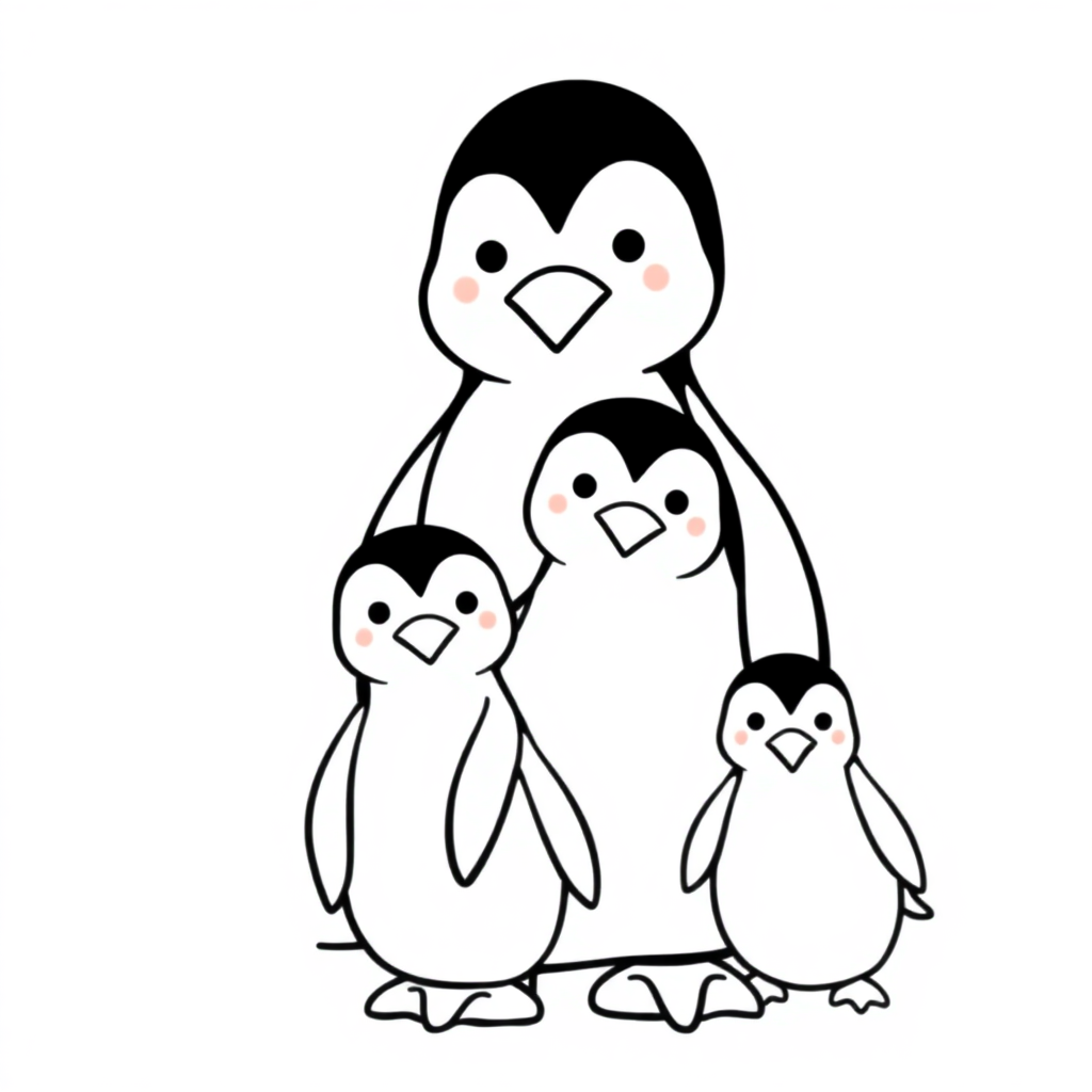 Printable Simple Penguin Family Coloring Page