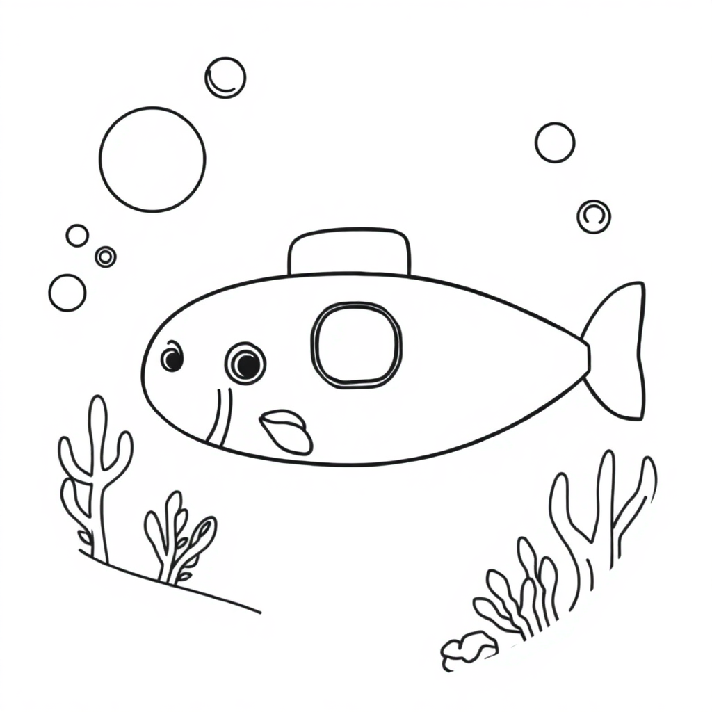 Simple Submarine Underwater Coloring Page