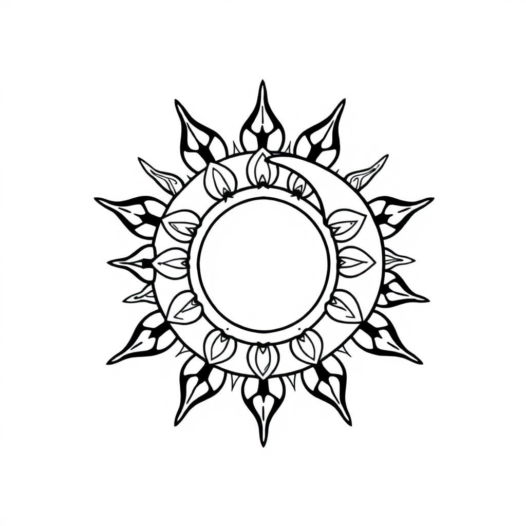 Printable Simple Sun And Moon Mandala Coloring Page