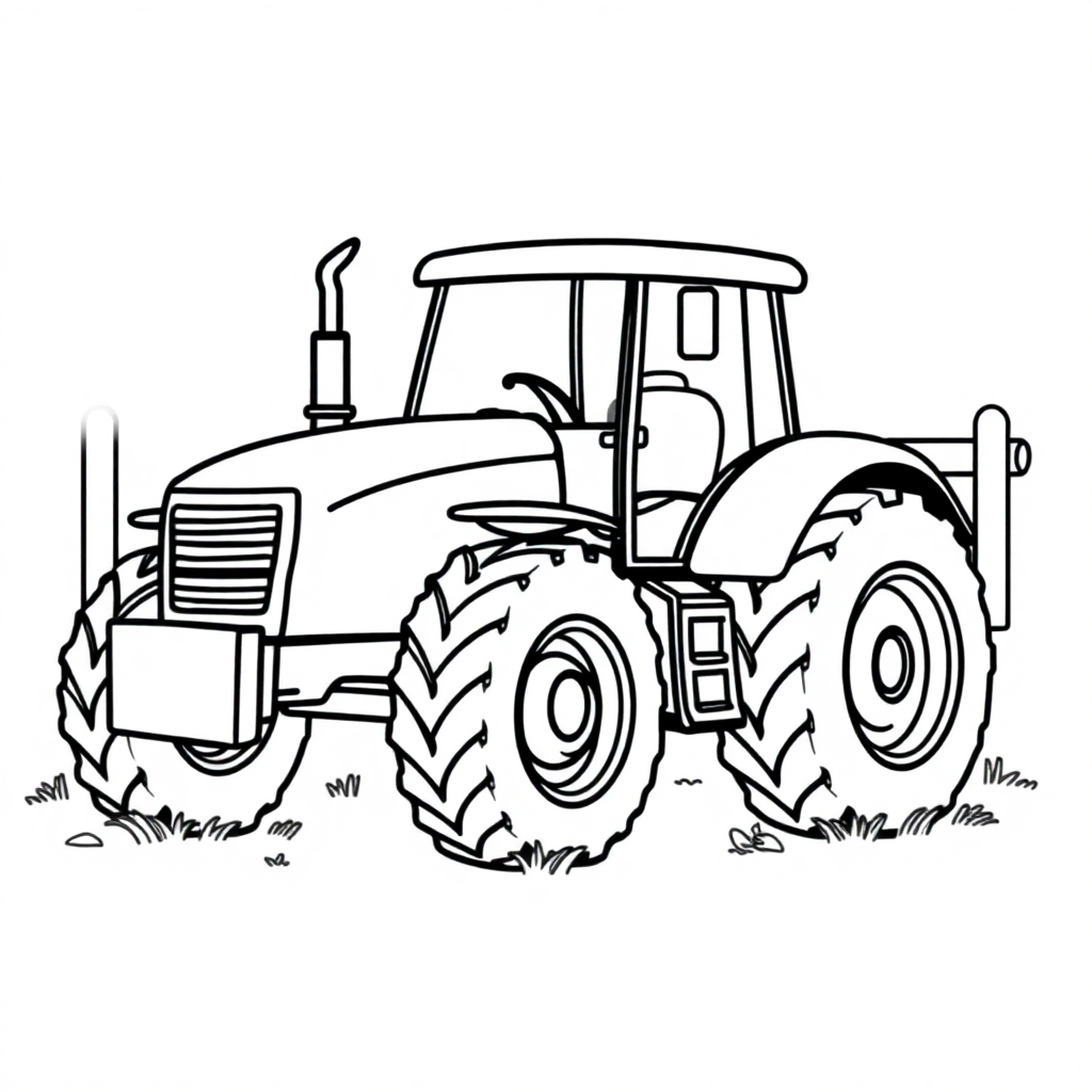 Simple Tractor On Farm Coloring Page