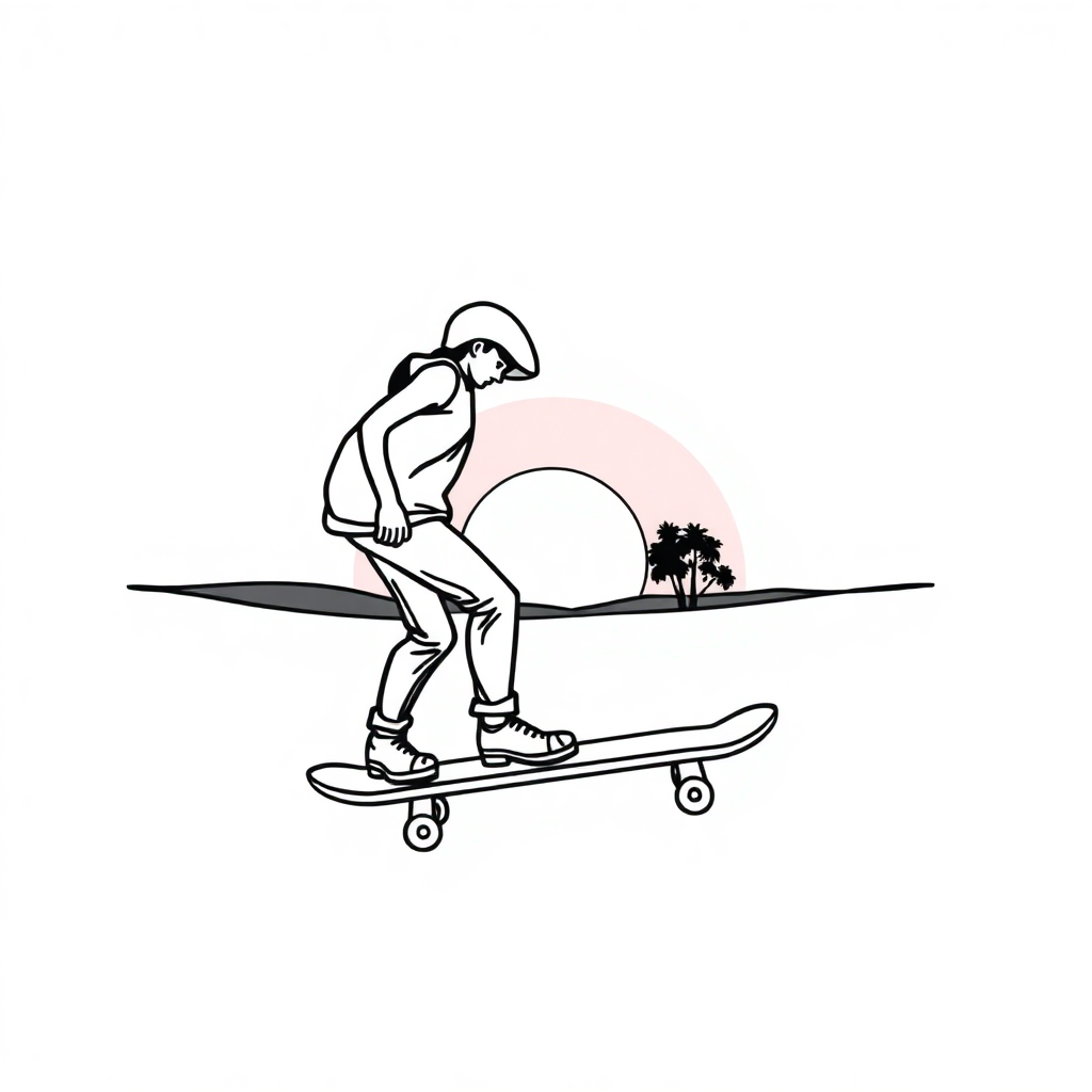 Skateboard At Sunset Coloring Page