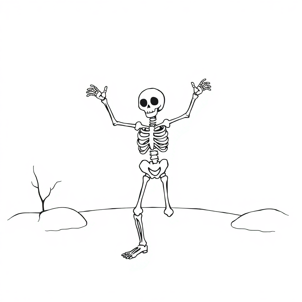 Skeleton Dancing In Winter Coloring Page