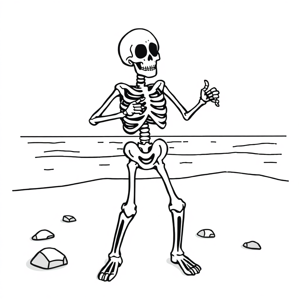 Skeleton Dancing On Beach Coloring Page