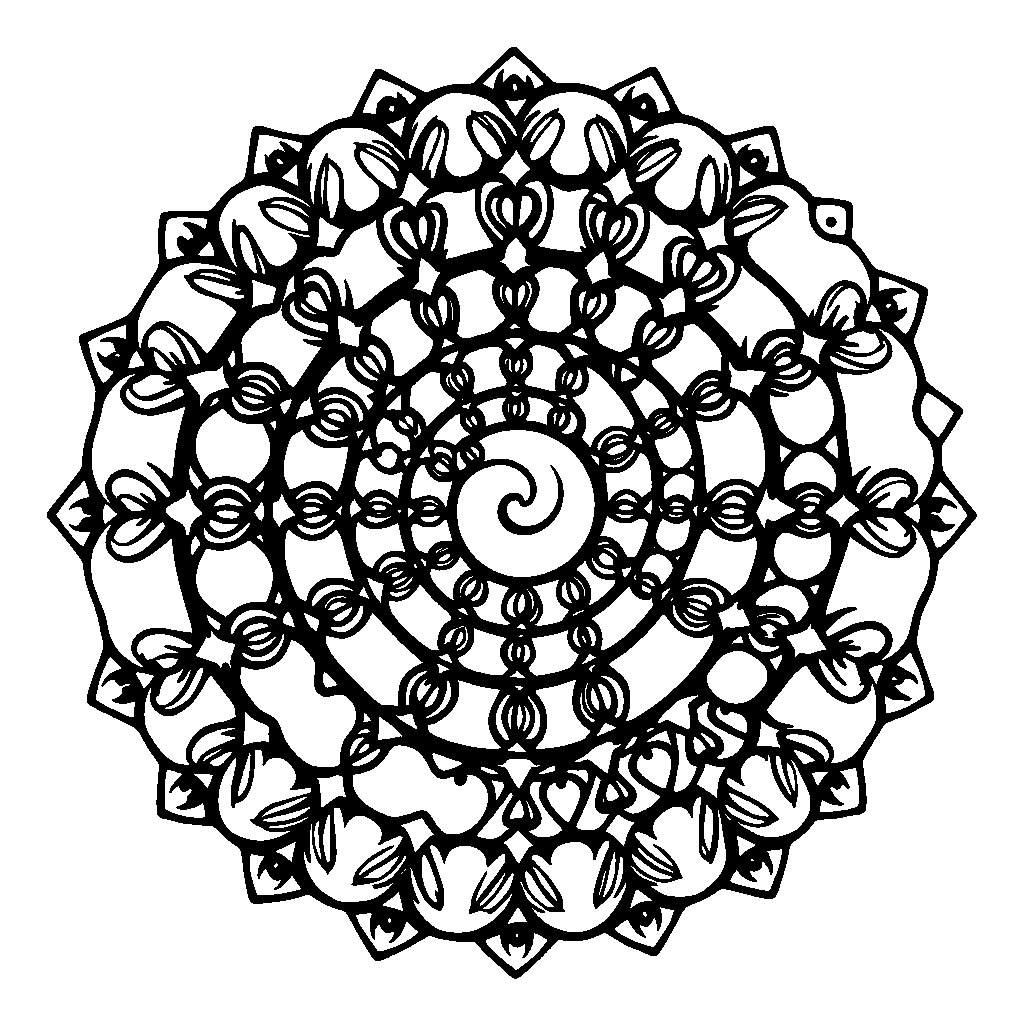 Sleepy Abstract Spiral Mandala Coloring Page