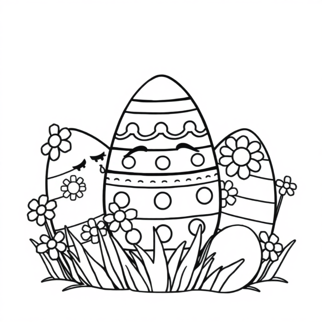 Sleepy Easter Eggs Decorated Coloring Page