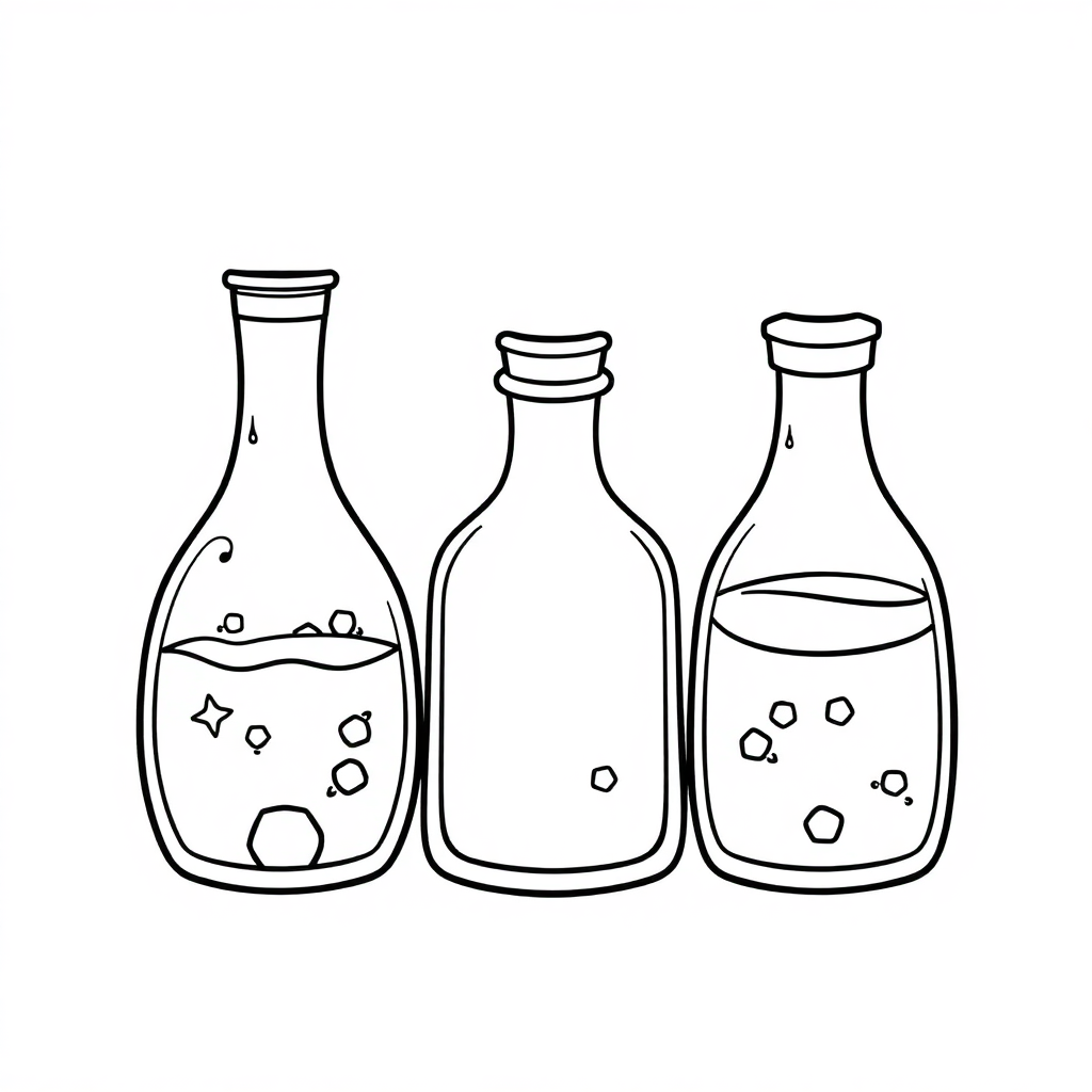 Sleepy Magical Potion Bottles Coloring Page