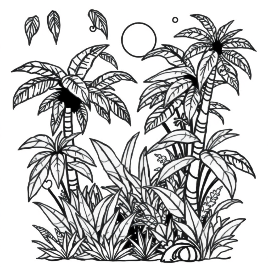 Sleepy Tropical Jungle Coloring Page